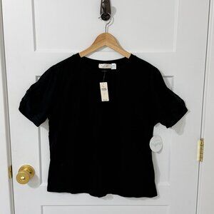 Anthro RD Style Black Organic Cotton Puff Sleeve Top NWT Size L